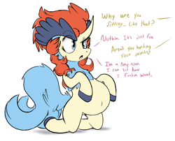 Size: 1024x829 | Tagged: safe, artist:fiyawerks, artist:leedoyoung, derpibooru import, edit, oc, oc:keldia, pony, 1000 hours in ms paint, anatomically incorrect, barely pony related, cute, dialogue, female, incorrect leg anatomy, keldeo, kneeling, offscreen character, pokémon, ponified, pregnant, pregnant edit, sitting, solo, talking