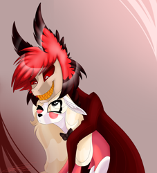 Size: 3000x3300 | Tagged: safe, artist:crystalcontemplator, pony, alastor, alastor x charlie, charlie (hazbin hotel), hazbin hotel, ponified, princess of hell, radio demon, shipping