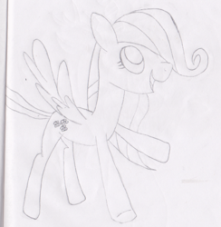 Size: 1000x1026 | Tagged: safe, artist:geraldinedesireearts, fluttershy, pegasus, pony, female, filly, filly fluttershy, monochrome, solo, traditional art, younger