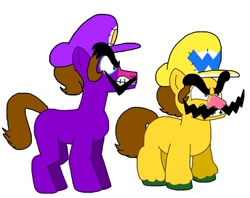 Size: 1006x795 | Tagged: safe, artist:zer0cute, pony, ponified, super mario bros., waluigi, waluigi's hat, wario, wario's hat