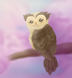 Size: 1200x1300 | Tagged: safe, artist:brendalobinha, owlowiscious, bird, owl, looking at you, looking back, looking back at you, solo, tree, tree branch