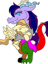 Size: 400x534 | Tagged: safe, artist:estories, artist:wolfspiritclan, oc, oc only, oc:adean the draconequus, oc:alice goldenfeather, draconequus, pegasus, pony, draconequus oc, pegasus oc, self insert, together forever