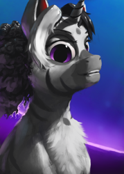 Size: 1000x1400 | Tagged: safe, alternate version, artist:eqlipse, oc, oc only, zebra, zebracorn, bust, female, mare, painterly, portrait