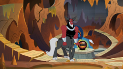 Size: 1280x720 | Tagged: safe, screencap, grogar, lord tirek, centaur, sheep, frenemies (episode), clenched fist, cloven hooves, colored hooves, crystal ball, duo, frustrated, grogar's orb, male, nose piercing, nose ring, piercing, ram