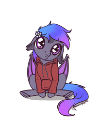 Size: 2500x3000 | Tagged: safe, artist:jessicanyuchi, oc, oc:grey, bat pony, pony, clothes, cute, hoodie, pouting, solo