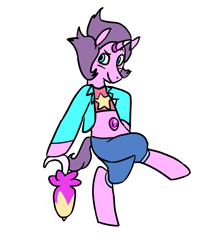 Size: 1500x1800 | Tagged: safe, artist:betlv, derpibooru import, pony, unicorn, spoiler:steven universe, clothes, crossed legs, crossover, flat colors, four eyes, fusion, gem, gem fusion, horn, male, ponified, pose, rainbow quartz 2.0 (steven universe), short hair, short mane, short tail, simple background, solo, spoilers for another series, standing, steven universe, umbrella, white background