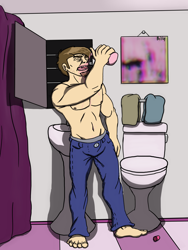 Size: 2160x2880 | Tagged: safe, artist:mcsplosion, part of a set, human, clothes, male, nipples, nudity, partial nudity, sink, solo, toilet, topless, transformation, transgender transformation