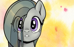 Size: 1091x684 | Tagged: safe, artist:pencils, marble pie, earth pony, pony, comic:marble mare manquee, cropped, cute, eye clipping through hair, female, looking at you, marblebetes, mare, solo