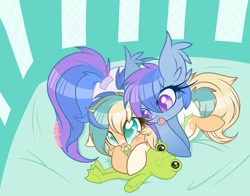 Size: 1010x792 | Tagged: safe, artist:starlightlore, oc, oc only, oc:astral flare, oc:sun light, frog, pony, babies, baby, baby pony, diaper, foal, pacifier, playpen, plushie