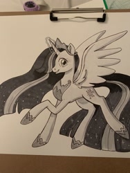 Size: 1536x2048 | Tagged: dead source, safe, artist:ohjeetorig, princess twilight 2.0, twilight sparkle, twilight sparkle (alicorn), alicorn, pony, the last problem, black and white, commission example, grayscale, ink, ink drawing, monochrome, official fan art, photo, solo, traditional art