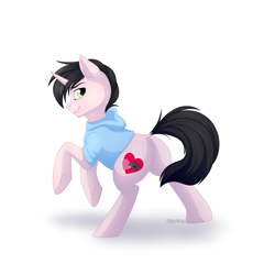 Size: 3500x3500 | Tagged: safe, artist:starshade, oc, oc only, oc:sucata, pony, unicorn, clothes, cute, cutie mark, full body, hoodie, male, simple background, smiling, solo, white background