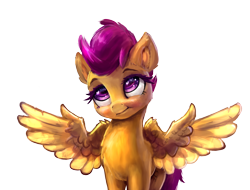 Size: 2804x2126 | Tagged: safe, alternate version, artist:xbi, scootaloo, pegasus, pony, cute, cutealoo, female, filly, shrug, simple background, solo, spread wings, transparent background, wing hands, wing shrug, wings