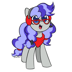 Size: 1582x1582 | Tagged: safe, artist:dawnfire, oc, oc only, oc:cinnabyte, pony, adorkable, bandana, cute, dork, female, glasses, headset, mare, neckerchief, ocbetes, open mouth, pigtails, simple background, smiling, solo, transparent background