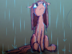 Size: 2016x1504 | Tagged: safe, artist:roadboat, pinkie pie, earth pony, pony, crying, female, mare, pinkamena diane pie, rain, sad, sitting, solo, wet mane