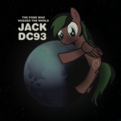 Size: 1146x1146 | Tagged: safe, artist:buckweiser, oc, oc:jackdc93, pony, hug, male, moon, pony bigger than a planet, space, stallion, tangible heavenly object