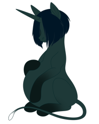 Size: 1600x2000 | Tagged: safe, artist:moonhoek, derpibooru exclusive, oc, oc only, oc:angler, original species, pony, unicorn, 2020 community collab, derpibooru community collaboration, female, hair over eyes, hoof on belly, mare, pregnant, simple background, smiling, solo, transparent background