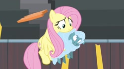 Size: 1920x1080 | Tagged: safe, screencap, fluttershy, pegasus, pony, sheep, growing up is hard to do, derp, solo, tiny ewes