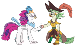 Size: 3105x1905 | Tagged: safe, artist:supahdonarudo, captain celaeno, queen novo, classical hippogriff, hippogriff, my little pony: the movie, crystal pegleg, ear piercing, handshake, hat, parrot pirates, piercing, pirate, pirate hat, simple background, transparent background