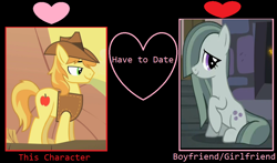 Size: 1024x602 | Tagged: safe, artist:themexicanpunisher, edit, edited screencap, screencap, braeburn, marble pie, hearthbreakers, over a barrel, braeble, female, male, shipping, shipping domino, straight