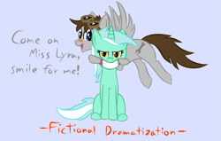 Size: 729x465 | Tagged: safe, artist:phoenixswift, lyra heartstrings, oc, oc:fuselight, pegasus, pony, ask fuselight, male, sitting, stallion