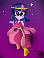 Size: 1536x2048 | Tagged: safe, artist:artmlpk, sci-twi, twilight sparkle, equestria girls, alternate hairstyle, clothes, crown, cute, dress, greek, high heels, jewelry, looking at you, regalia, shoes, smiling, solo, twiabetes