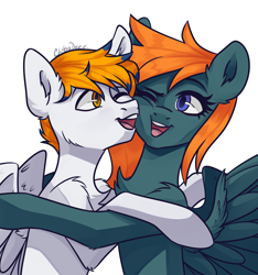 Size: 2500x2676 | Tagged: safe, artist:chibadeer, oc, oc only, pegasus, pony, female, hug, male, mare, stallion