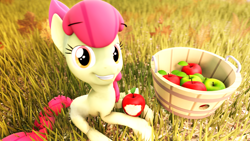 Size: 1920x1080 | Tagged: safe, artist:brownypony, apple bloom, pony, 3d, apple, food, grass, solo, source filmmaker