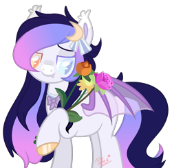 Size: 1611x1582 | Tagged: safe, artist:joshuarm, oc, bat pony, pony, base used, female, flower, mare, simple background, solo, transparent background