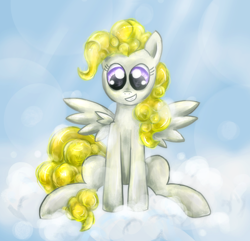 Size: 880x847 | Tagged: safe, artist:doodlesuovick, artist:munadrake, surprise, pegasus, pony, cloud, female, mare, sitting on cloud, solo