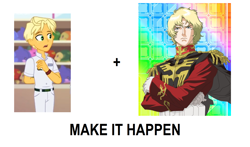 Size: 1522x896 | Tagged: safe, ragamuffin (equestria girls), better together, equestria girls, spring breakdown, char aznable, exploitable meme, make it happen, meme, mobile suit gundam, zeon