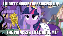 Size: 1238x720 | Tagged: safe, edit, edited screencap, screencap, twilight sparkle, twilight sparkle (alicorn), alicorn, twilight's kingdom, black vine, caption, image macro, meme, scepter, solo, text, thug life, twilight scepter