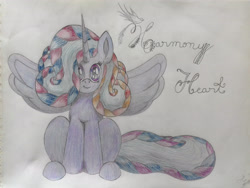 Size: 3264x2448 | Tagged: safe, artist:mathematiciennejusticiere, oc, oc only, oc:harmony heart, alicorn, pony, colored, heart, solo, writing