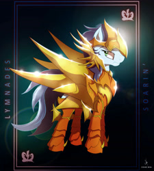 Size: 4300x4770 | Tagged: safe, artist:zidanemina, soarin', pony, absurd resolution, anime, armor, crossover, helmet, lymnades, male, saint seiya, solo, stallion