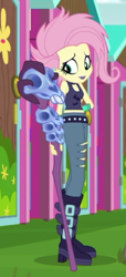 Size: 282x619 | Tagged: safe, screencap, fluttershy, better together, equestria girls, the road less scheduled, clothes, cropped, flutterpunk, midriff, sleeveless, solo, tanktop