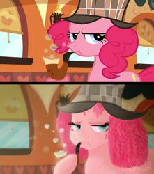 Size: 6000x6800 | Tagged: safe, artist:nyota71, screencap, pinkie pie, earth pony, pony, mmmystery on the friendship express, bubble, curly hair, curtains, friendship express, hat, pipe, redesign, redraw, sherlock hat, solo, window