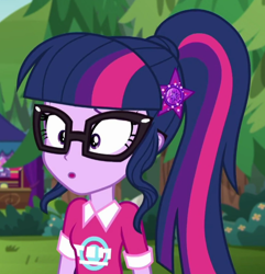 Size: 644x667 | Tagged: safe, screencap, sci-twi, twilight sparkle, equestria girls, equestria girls series, the road less scheduled, spoiler:eqg series (season 2), cropped, female, geode of telekinesis, glasses, magical geodes, music festival outfit, ponytail, shrunken pupils, solo