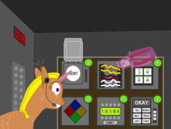 Size: 800x600 | Tagged: safe, pony, unicorn, atg 2019, cyrillic, glowing horn, greek, headset, horn, keep talking and nobody explodes, magic, newbie artist training grounds, telekinesis, this will end in explosions, time bomb, wires