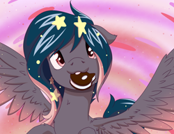 Size: 3300x2550 | Tagged: safe, artist:misterph0enix, oc, oc:star universe, pegasus, pony, cookie cat, ethereal mane, female, ice cream sandwich, mare, spread wings, starry mane, steven universe, wings