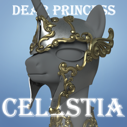 Size: 1280x1280 | Tagged: safe, artist:amarthgul, pony, 3d, album cover, dear princess celestia, helmet, mannequin, simple background, solo