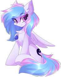 Size: 2394x3035 | Tagged: safe, artist:airiniblock, oc, oc only, oc:starburn, pegasus, pony, 2020 community collab, chest fluff, derpibooru community collaboration, ear fluff, female, jewelry, looking at you, necklace, simple background, sitting, solo, transparent background