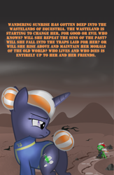 Size: 1406x2158 | Tagged: safe, artist:lightingbliss, oc, oc:shadow window, oc:wandering sunrise, earth pony, pony, unicorn, fallout equestria, fallout equestria: dead tree, back cover, book, book cover, ciderfest, convention, cover, cutie mark, daughter, fallout, female, foe, hard back, mare, mother, pipbuck, print, printing, road, stable, wasteland