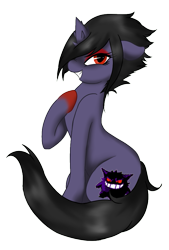 Size: 711x1052 | Tagged: safe, artist:mondlichtkatze, pony, crossover, gengar, pokémon, ponified, simple background, solo, transparent background