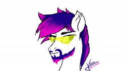 Size: 1920x1080 | Tagged: safe, artist:vaporkekko, oc, oc:vaporkekko, earth pony, pony, beard, facial hair, glasses, multicolored mane, simple background, sketch, solo, vaporwave, white background