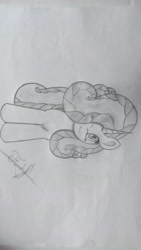 Size: 1836x3264 | Tagged: safe, artist:mathematiciennejusticiere, oc, oc only, oc:harmony heart, alicorn, pony, heart, one eye closed, sideways image, solo, traditional art, wink