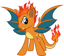 Size: 3246x2824 | Tagged: safe, artist:benybing, dracony, hybrid, pony, charizard, crossover, fire, looking at you, mane of fire, pokémon, ponified, simple background, solo, spread wings, transparent background, wings