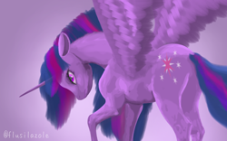 Size: 1600x1000 | Tagged: safe, artist:flusilazole, twilight sparkle, twilight sparkle (alicorn), alicorn, pony, butt, female, gradient background, majestic, mare, plot, solo