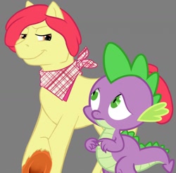 Size: 1024x1008 | Tagged: artist needed, source needed, safe, apple bloom, applebuck, spike, dragon, earth pony, pony, bandana, gay, half r63 shipping, male, nervous, older, older apple bloom, rule 63, shipping, smiling, spikebloom, stallion