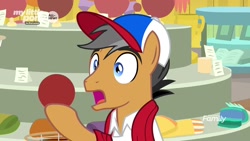 Size: 1280x720 | Tagged: safe, screencap, quibble pants, earth pony, pony, common ground, ball, cap, clothes, hat, shirt, solo