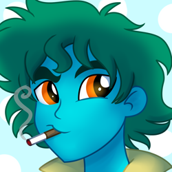 Size: 1000x1000 | Tagged: safe, artist:wubcakeva, oc, oc only, oc:azure glide, equestria girls, alternate hairstyle, anime, bust, cigarette, commission, cowboy bebop, male, smoking, spike spiegel