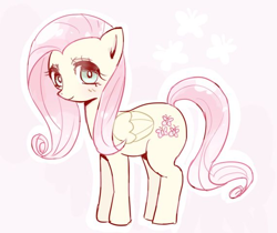 Size: 570x479 | Tagged: safe, artist:nemucure, fluttershy, pegasus, pony, cute, cutie mark, female, looking at you, mare, pink background, pixiv, shyabetes, simple background, solo